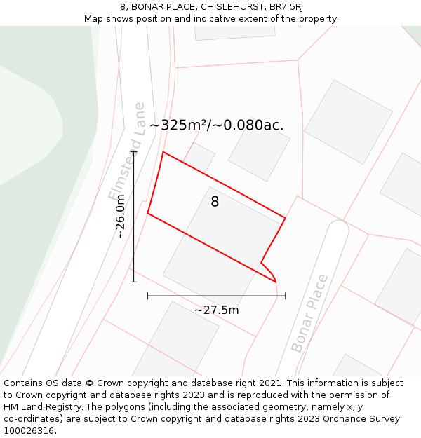 8, BONAR PLACE, CHISLEHURST, BR7 5RJ: Plot and title map