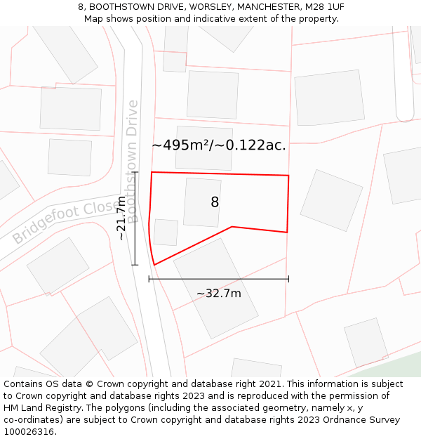 8, BOOTHSTOWN DRIVE, WORSLEY, MANCHESTER, M28 1UF: Plot and title map