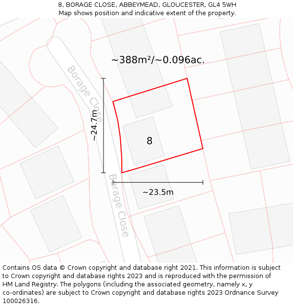 8, BORAGE CLOSE, ABBEYMEAD, GLOUCESTER, GL4 5WH: Plot and title map