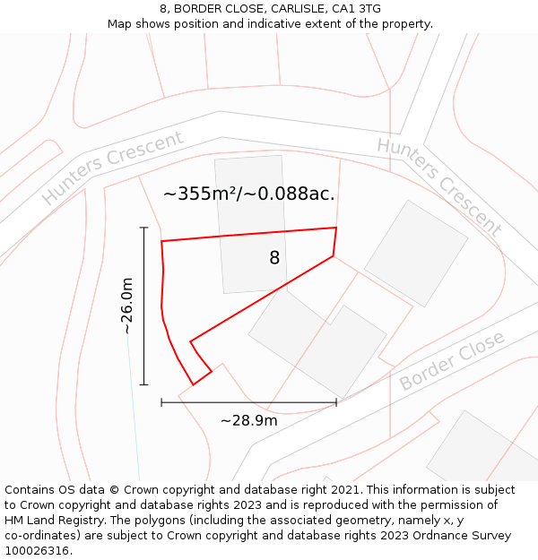 8, BORDER CLOSE, CARLISLE, CA1 3TG: Plot and title map