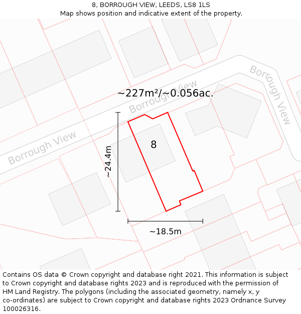 8, BORROUGH VIEW, LEEDS, LS8 1LS: Plot and title map