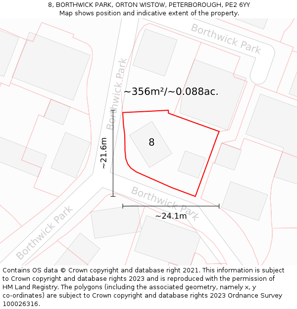 8, BORTHWICK PARK, ORTON WISTOW, PETERBOROUGH, PE2 6YY: Plot and title map