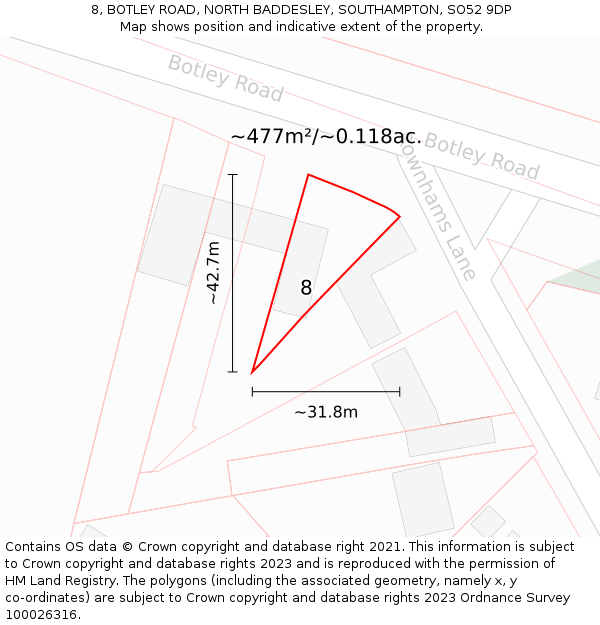 8, BOTLEY ROAD, NORTH BADDESLEY, SOUTHAMPTON, SO52 9DP: Plot and title map