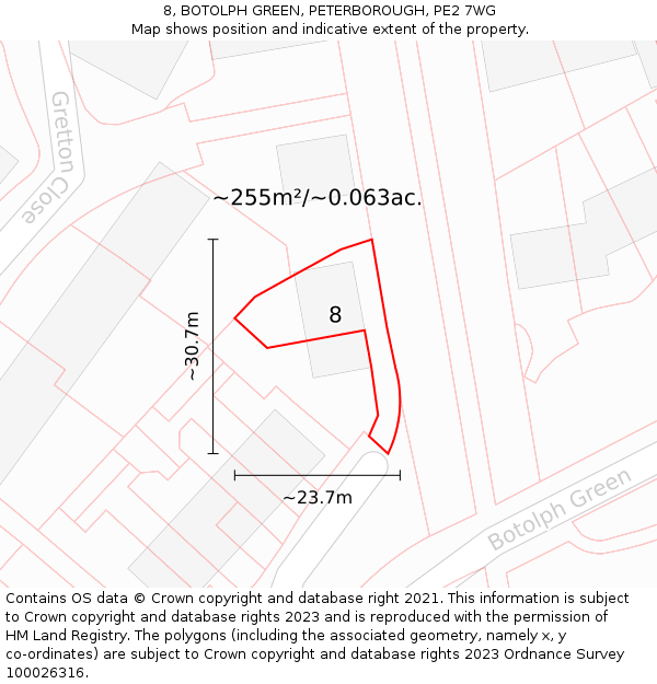 8, BOTOLPH GREEN, PETERBOROUGH, PE2 7WG: Plot and title map