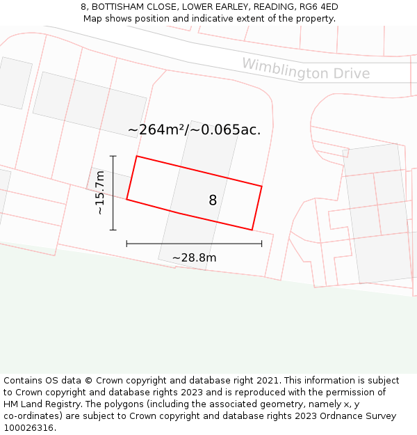 8, BOTTISHAM CLOSE, LOWER EARLEY, READING, RG6 4ED: Plot and title map
