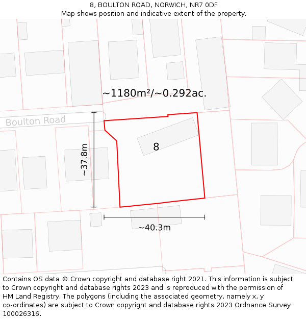 8, BOULTON ROAD, NORWICH, NR7 0DF: Plot and title map