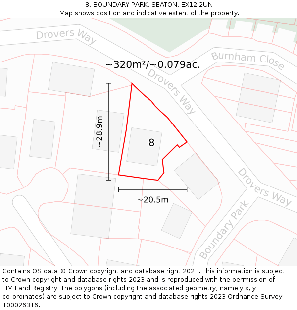 8, BOUNDARY PARK, SEATON, EX12 2UN: Plot and title map