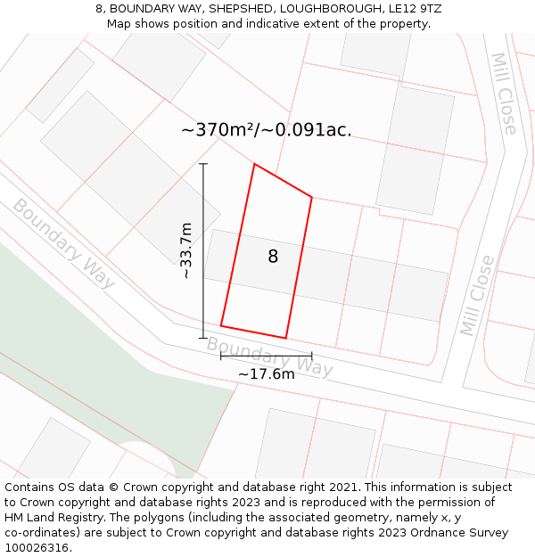 8, BOUNDARY WAY, SHEPSHED, LOUGHBOROUGH, LE12 9TZ: Plot and title map