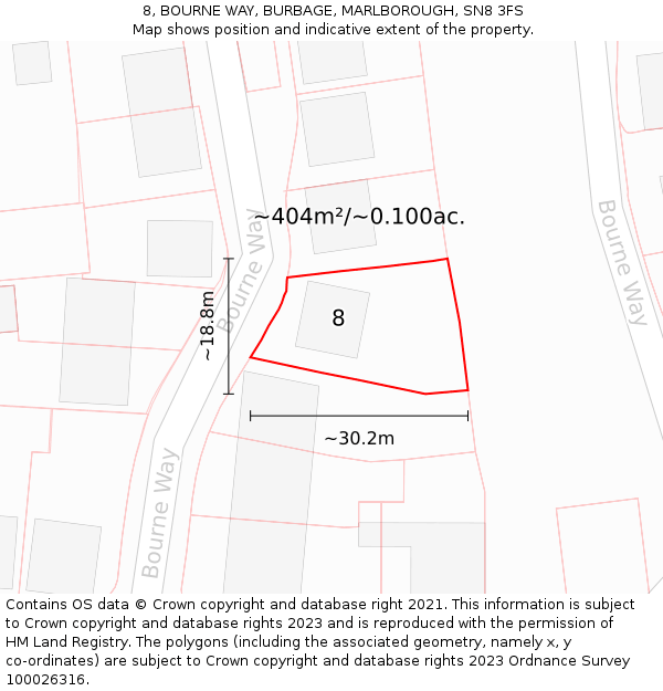 8, BOURNE WAY, BURBAGE, MARLBOROUGH, SN8 3FS: Plot and title map