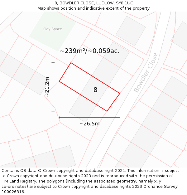 8, BOWDLER CLOSE, LUDLOW, SY8 1UG: Plot and title map