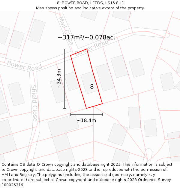 8, BOWER ROAD, LEEDS, LS15 8UF: Plot and title map
