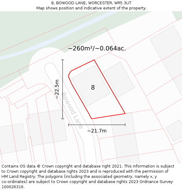 8, BOWOOD LANE, WORCESTER, WR5 3UT: Plot and title map