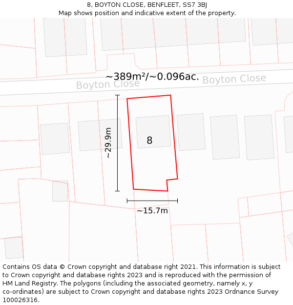 8, BOYTON CLOSE, BENFLEET, SS7 3BJ: Plot and title map