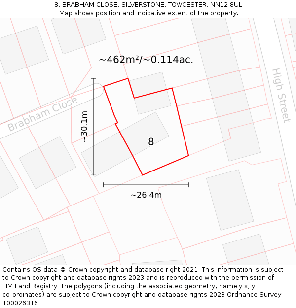 8, BRABHAM CLOSE, SILVERSTONE, TOWCESTER, NN12 8UL: Plot and title map
