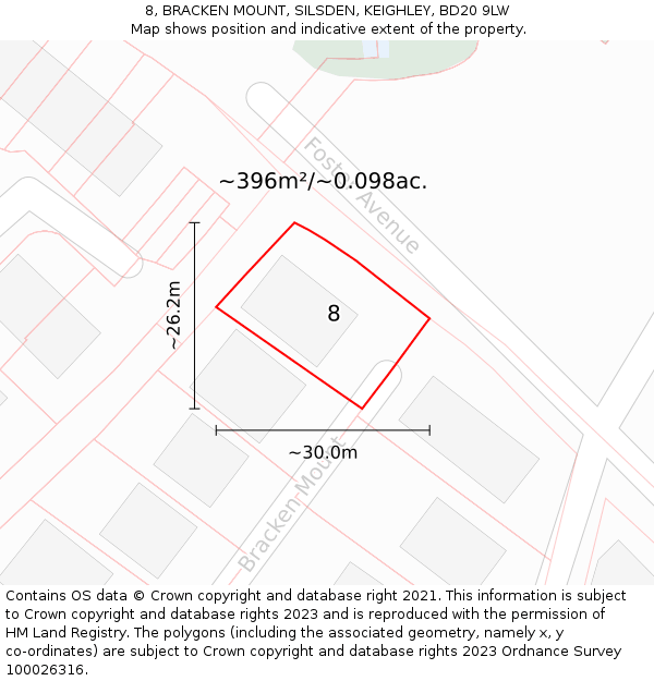 8, BRACKEN MOUNT, SILSDEN, KEIGHLEY, BD20 9LW: Plot and title map