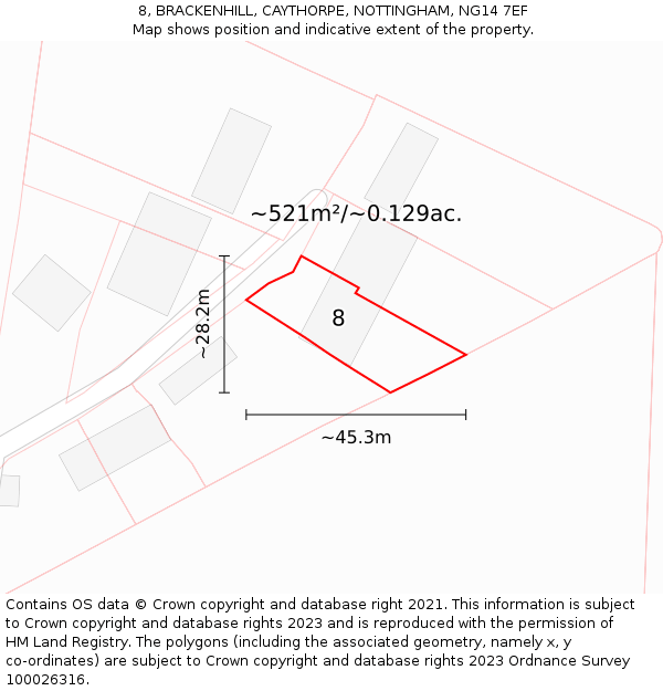 8, BRACKENHILL, CAYTHORPE, NOTTINGHAM, NG14 7EF: Plot and title map