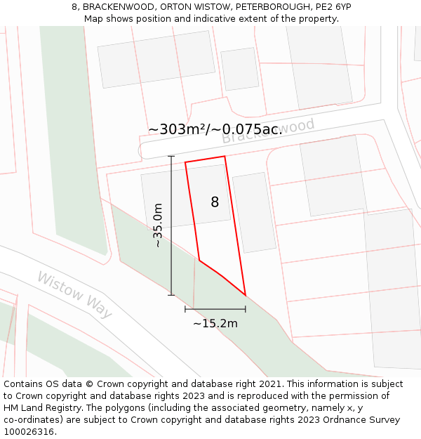8, BRACKENWOOD, ORTON WISTOW, PETERBOROUGH, PE2 6YP: Plot and title map