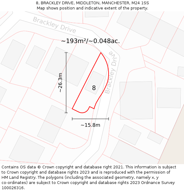 8, BRACKLEY DRIVE, MIDDLETON, MANCHESTER, M24 1SS: Plot and title map
