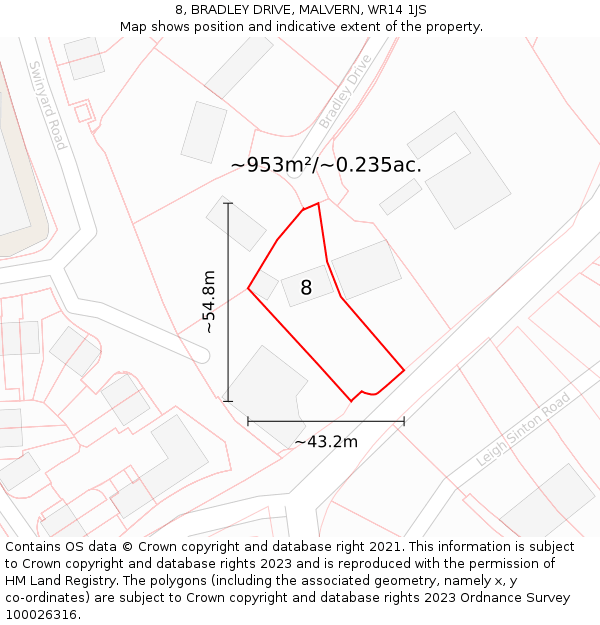 8, BRADLEY DRIVE, MALVERN, WR14 1JS: Plot and title map