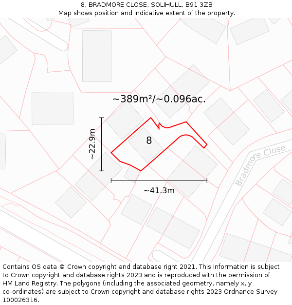 8, BRADMORE CLOSE, SOLIHULL, B91 3ZB: Plot and title map
