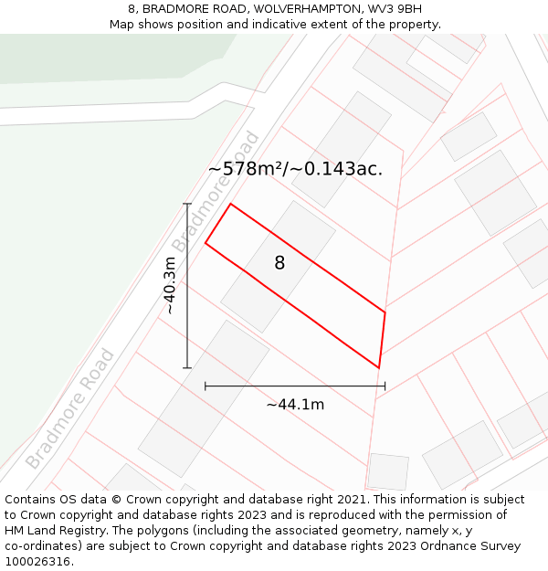 8, BRADMORE ROAD, WOLVERHAMPTON, WV3 9BH: Plot and title map