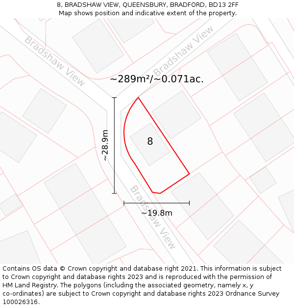 8, BRADSHAW VIEW, QUEENSBURY, BRADFORD, BD13 2FF: Plot and title map