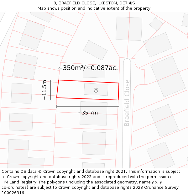 8, BRAEFIELD CLOSE, ILKESTON, DE7 4JS: Plot and title map