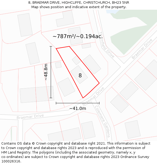 8, BRAEMAR DRIVE, HIGHCLIFFE, CHRISTCHURCH, BH23 5NR: Plot and title map