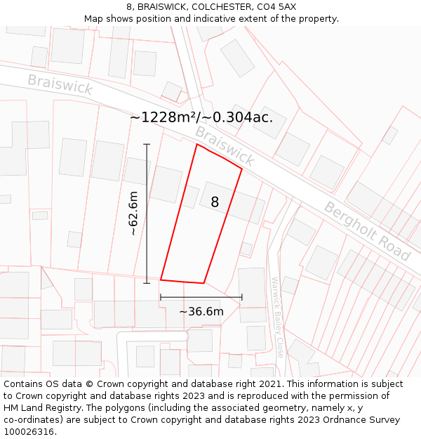 8, BRAISWICK, COLCHESTER, CO4 5AX: Plot and title map