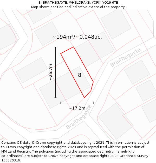 8, BRAITHEGAYTE, WHELDRAKE, YORK, YO19 6TB: Plot and title map