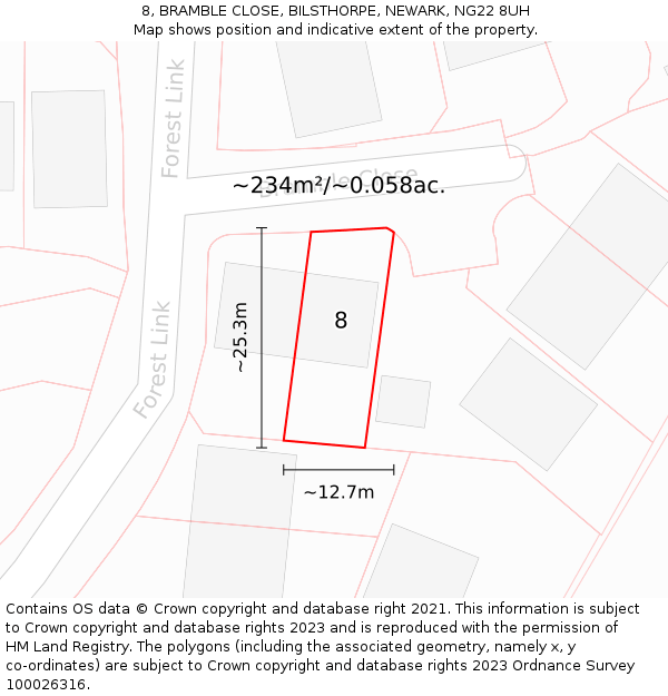 8, BRAMBLE CLOSE, BILSTHORPE, NEWARK, NG22 8UH: Plot and title map
