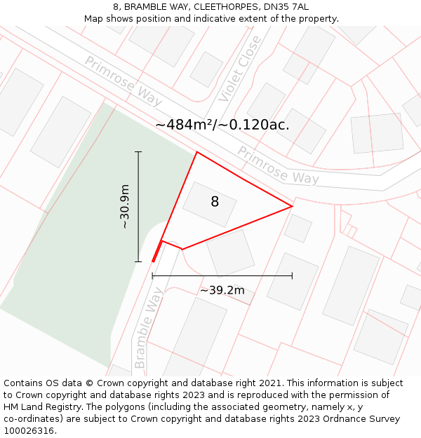 8, BRAMBLE WAY, CLEETHORPES, DN35 7AL: Plot and title map