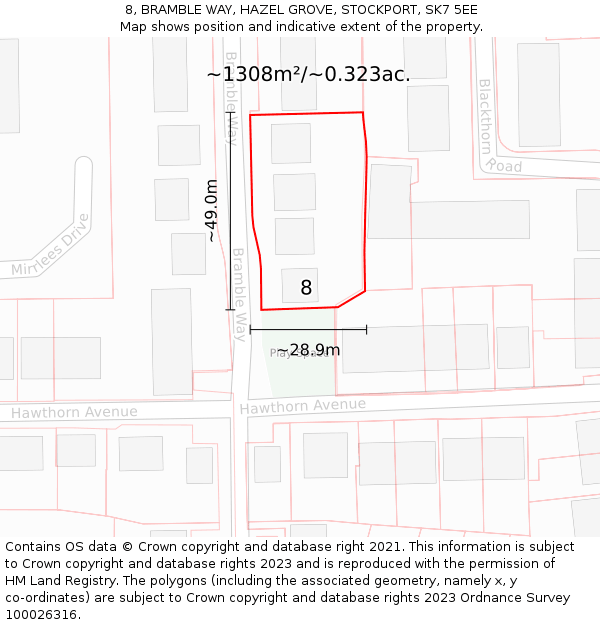 8, BRAMBLE WAY, HAZEL GROVE, STOCKPORT, SK7 5EE: Plot and title map