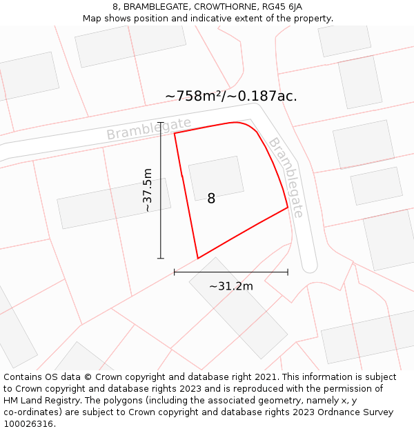 8, BRAMBLEGATE, CROWTHORNE, RG45 6JA: Plot and title map