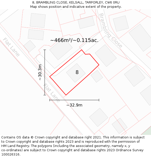 8, BRAMBLING CLOSE, KELSALL, TARPORLEY, CW6 0RU: Plot and title map