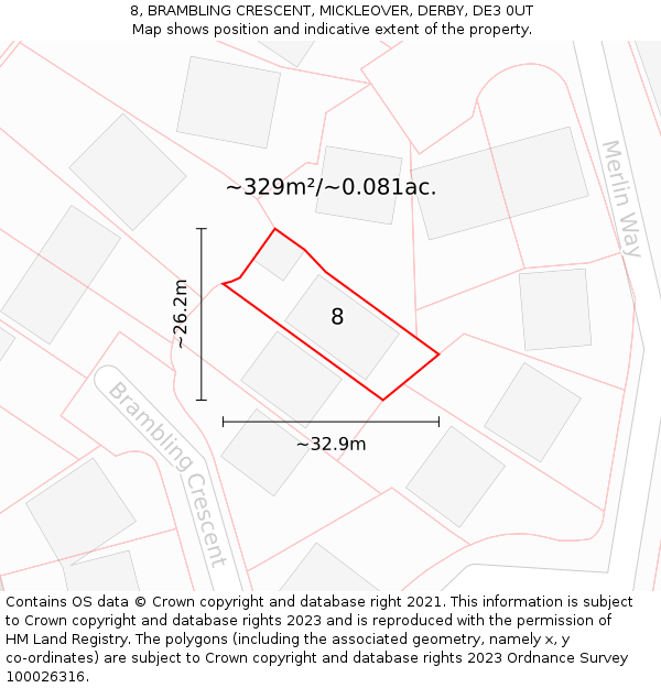 8, BRAMBLING CRESCENT, MICKLEOVER, DERBY, DE3 0UT: Plot and title map