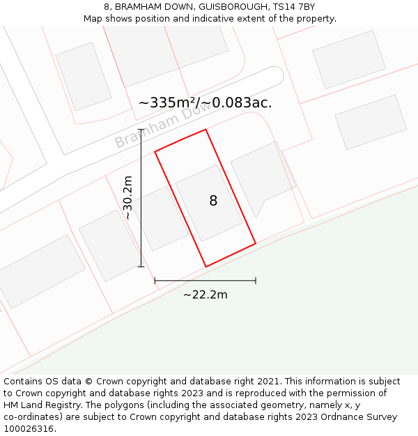8, BRAMHAM DOWN, GUISBOROUGH, TS14 7BY: Plot and title map