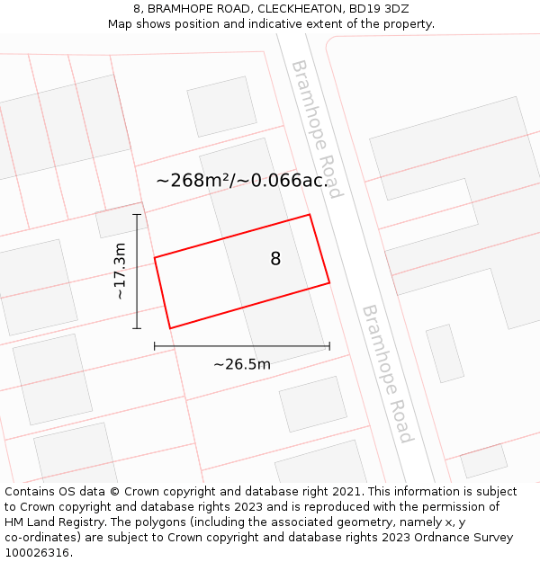 8, BRAMHOPE ROAD, CLECKHEATON, BD19 3DZ: Plot and title map