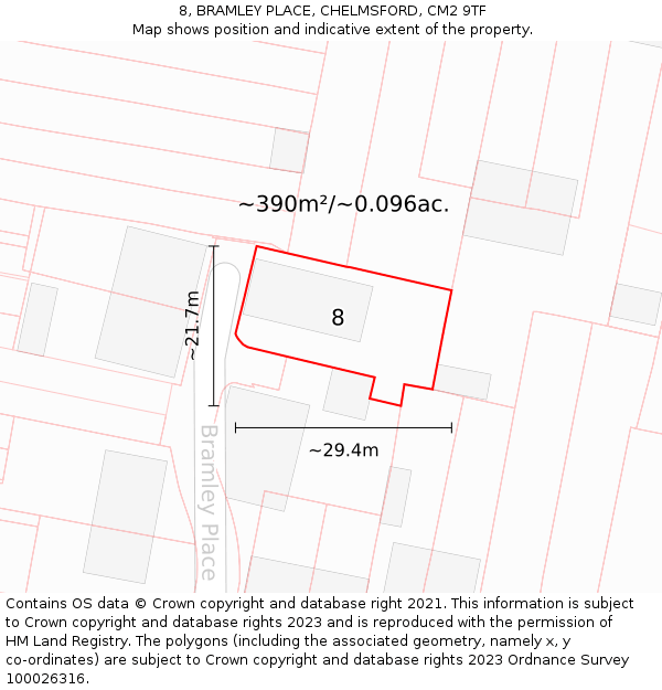 8, BRAMLEY PLACE, CHELMSFORD, CM2 9TF: Plot and title map