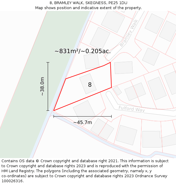 8, BRAMLEY WALK, SKEGNESS, PE25 1DU: Plot and title map