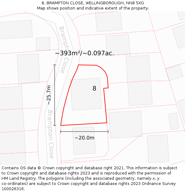 8, BRAMPTON CLOSE, WELLINGBOROUGH, NN8 5XG: Plot and title map
