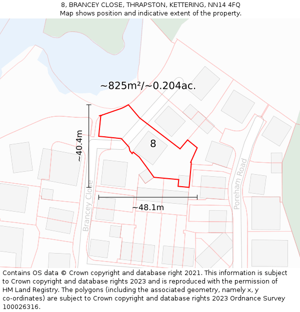 8, BRANCEY CLOSE, THRAPSTON, KETTERING, NN14 4FQ: Plot and title map