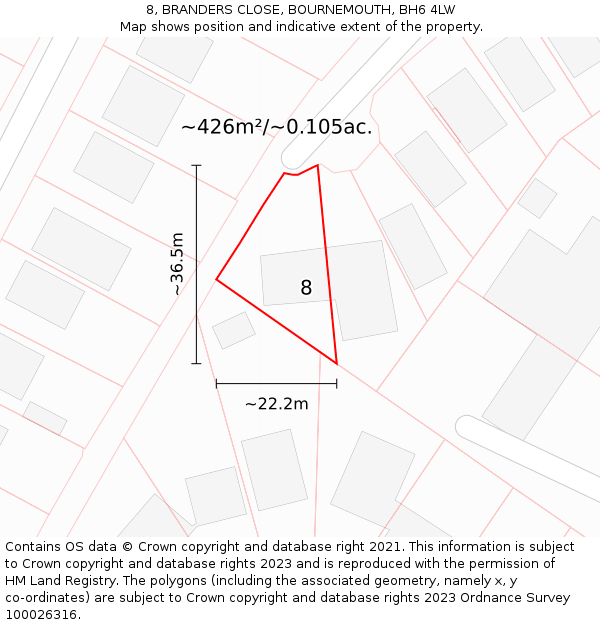 8, BRANDERS CLOSE, BOURNEMOUTH, BH6 4LW: Plot and title map