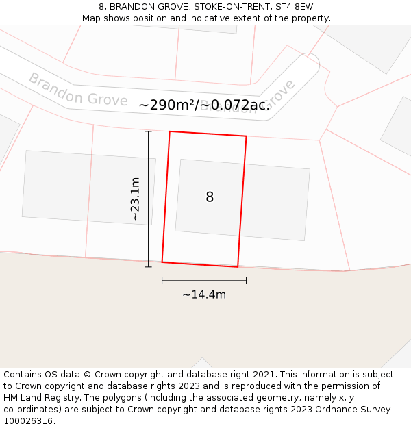 8, BRANDON GROVE, STOKE-ON-TRENT, ST4 8EW: Plot and title map
