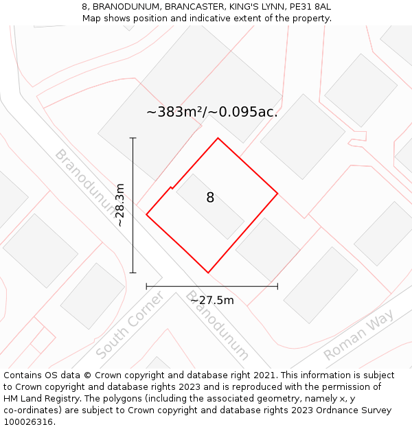 8, BRANODUNUM, BRANCASTER, KING'S LYNN, PE31 8AL: Plot and title map