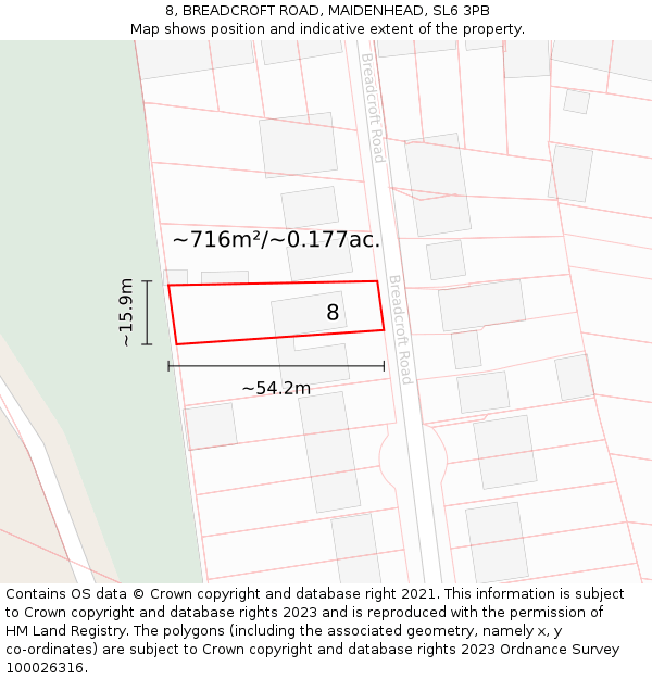 8, BREADCROFT ROAD, MAIDENHEAD, SL6 3PB: Plot and title map