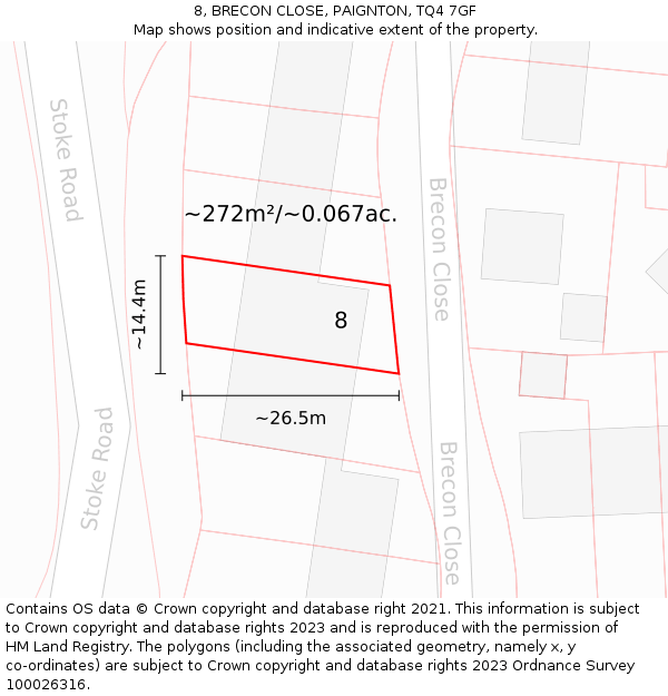 8, BRECON CLOSE, PAIGNTON, TQ4 7GF: Plot and title map