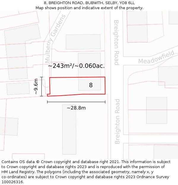 8, BREIGHTON ROAD, BUBWITH, SELBY, YO8 6LL: Plot and title map