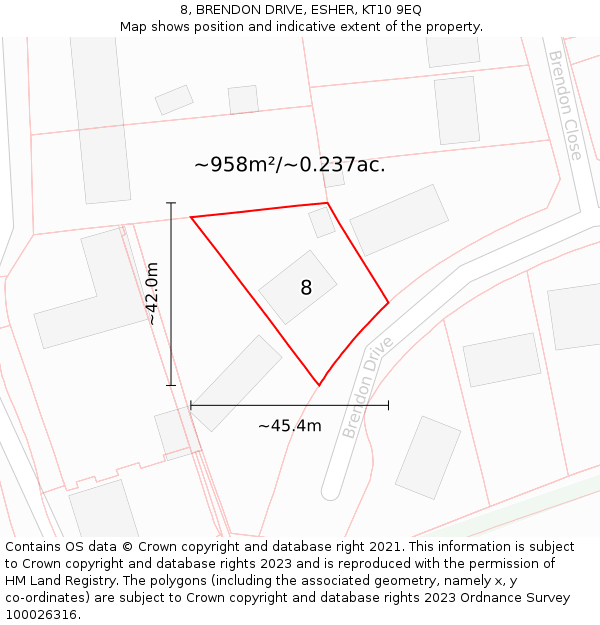 8, BRENDON DRIVE, ESHER, KT10 9EQ: Plot and title map