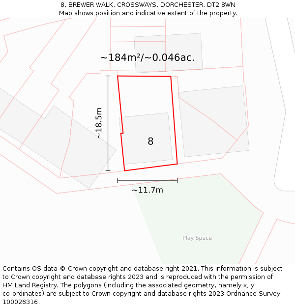 8, BREWER WALK, CROSSWAYS, DORCHESTER, DT2 8WN: Plot and title map
